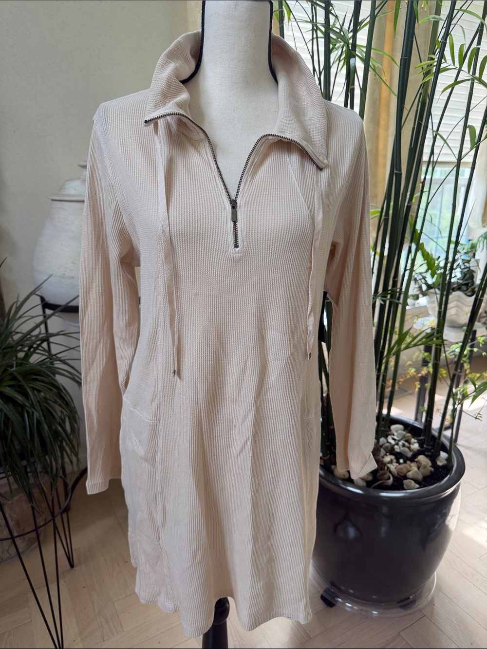 LOGO by Lori Goldstein Soft Cream Half-Zip Hoodie Top
